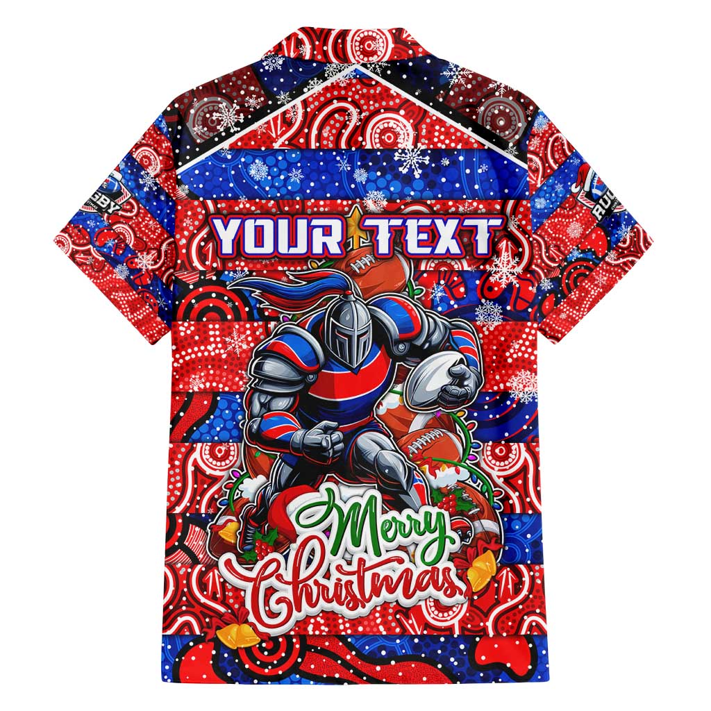 Custom Knights Rugby Merry Christmas Family Matching Long Sleeve Bodycon Dress and Hawaiian Shirt Indigenous Australian Art