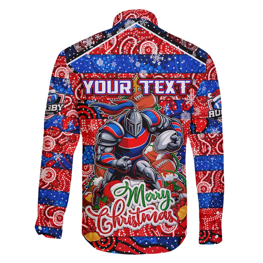 Custom Knights Rugby Merry Christmas Family Matching Long Sleeve Bodycon Dress and Hawaiian Shirt Indigenous Australian Art