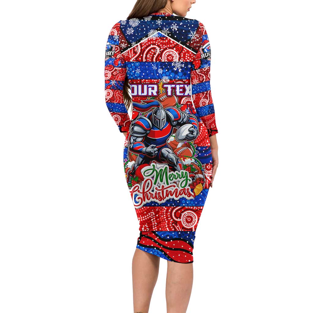 Custom Knights Rugby Merry Christmas Family Matching Long Sleeve Bodycon Dress and Hawaiian Shirt Indigenous Australian Art