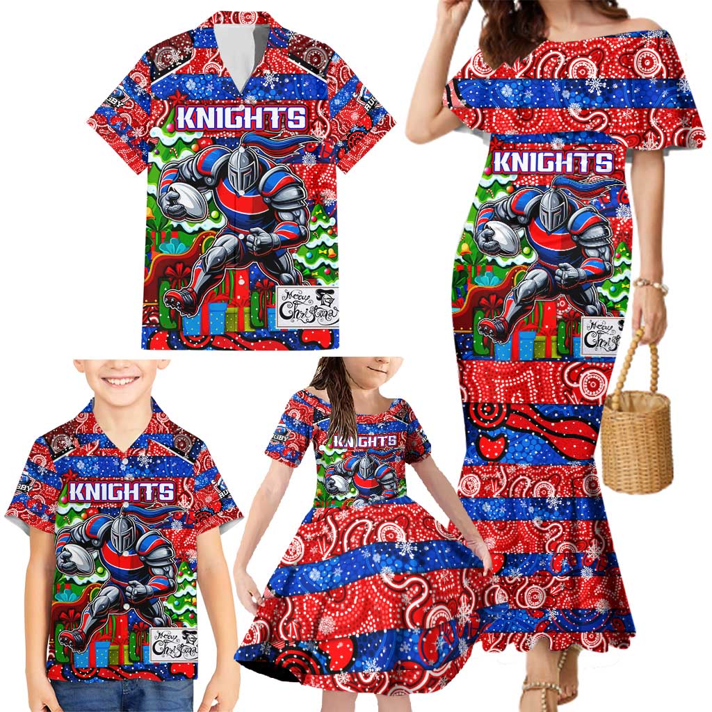 Custom Knights Rugby Merry Christmas Family Matching Mermaid Dress and Hawaiian Shirt Indigenous Australian Art