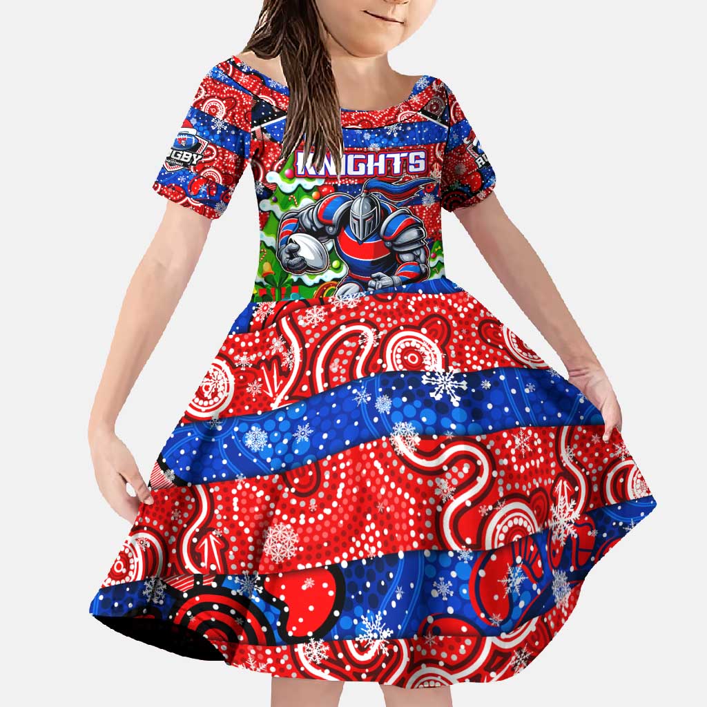 Custom Knights Rugby Merry Christmas Family Matching Mermaid Dress and Hawaiian Shirt Indigenous Australian Art
