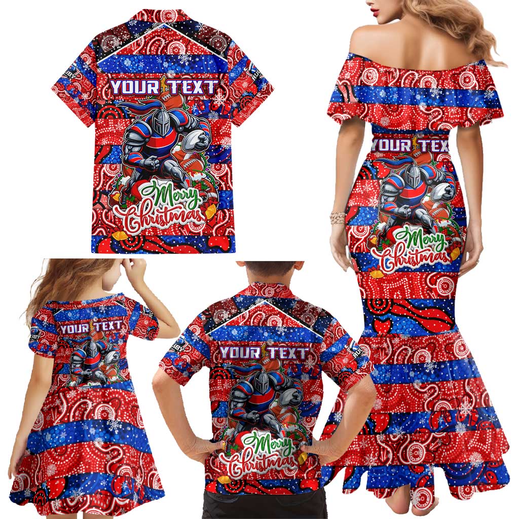 Custom Knights Rugby Merry Christmas Family Matching Mermaid Dress and Hawaiian Shirt Indigenous Australian Art
