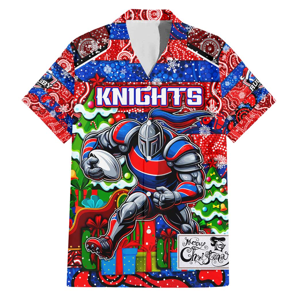 Custom Knights Rugby Merry Christmas Family Matching Mermaid Dress and Hawaiian Shirt Indigenous Australian Art