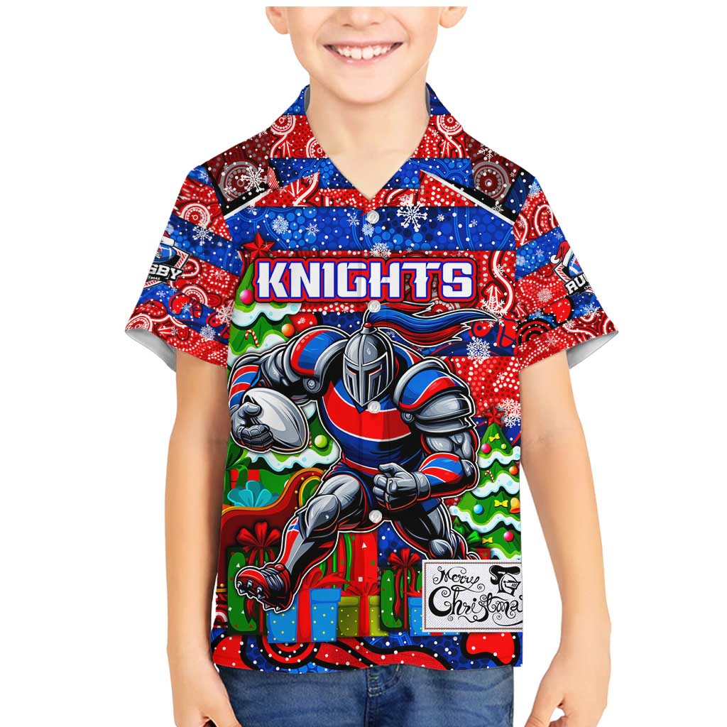 Custom Knights Rugby Merry Christmas Family Matching Mermaid Dress and Hawaiian Shirt Indigenous Australian Art