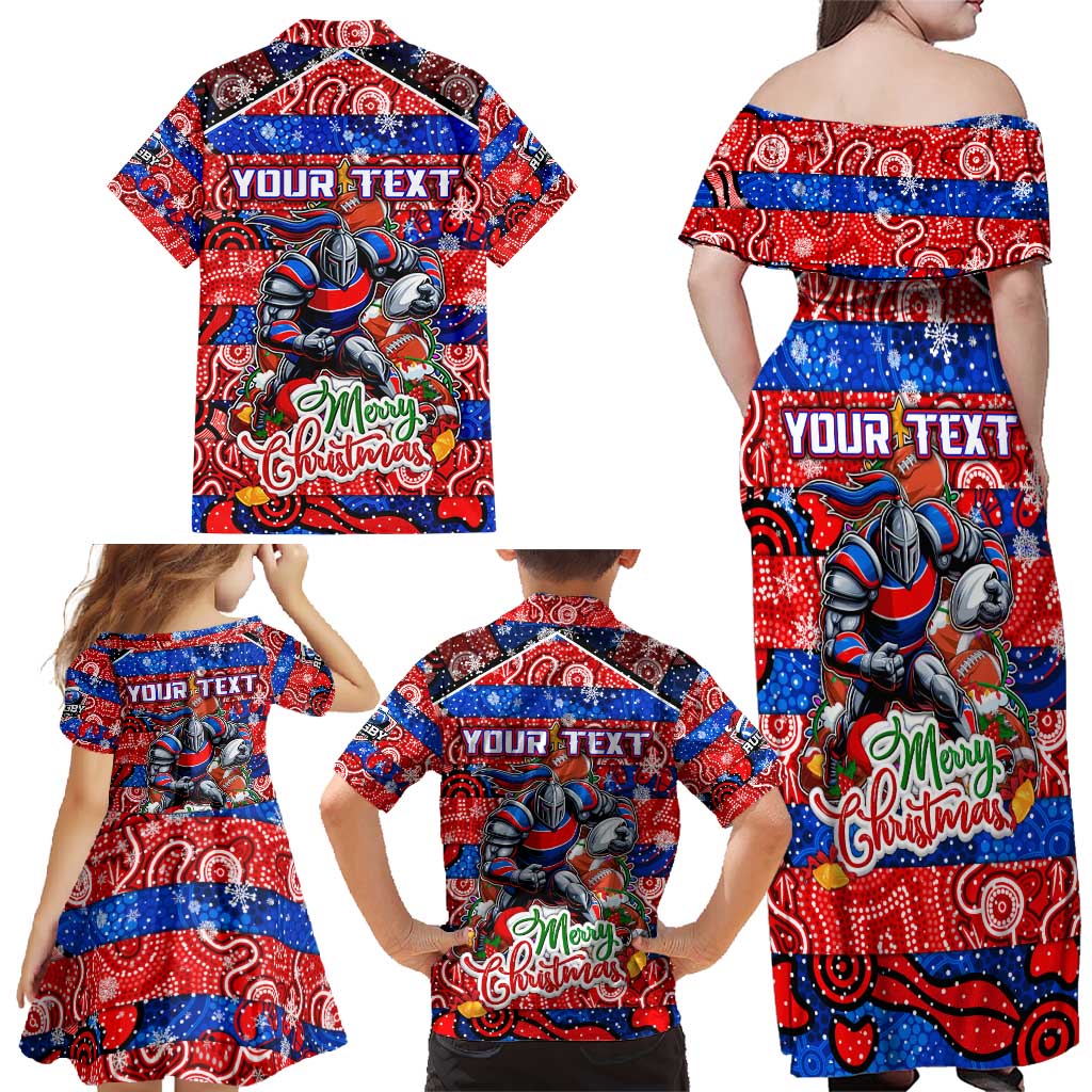 Custom Knights Rugby Merry Christmas Family Matching Off Shoulder Maxi Dress and Hawaiian Shirt Indigenous Australian Art