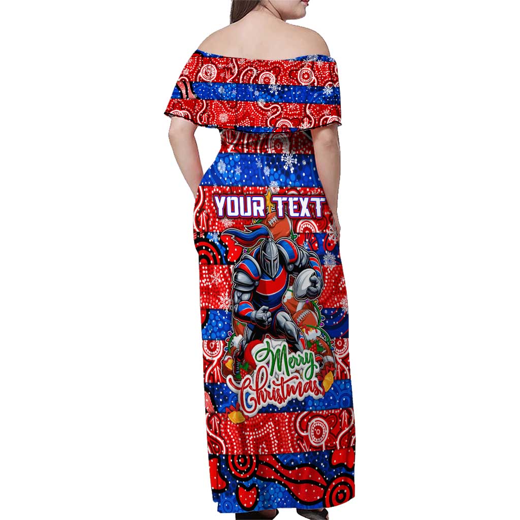Custom Knights Rugby Merry Christmas Family Matching Off Shoulder Maxi Dress and Hawaiian Shirt Indigenous Australian Art