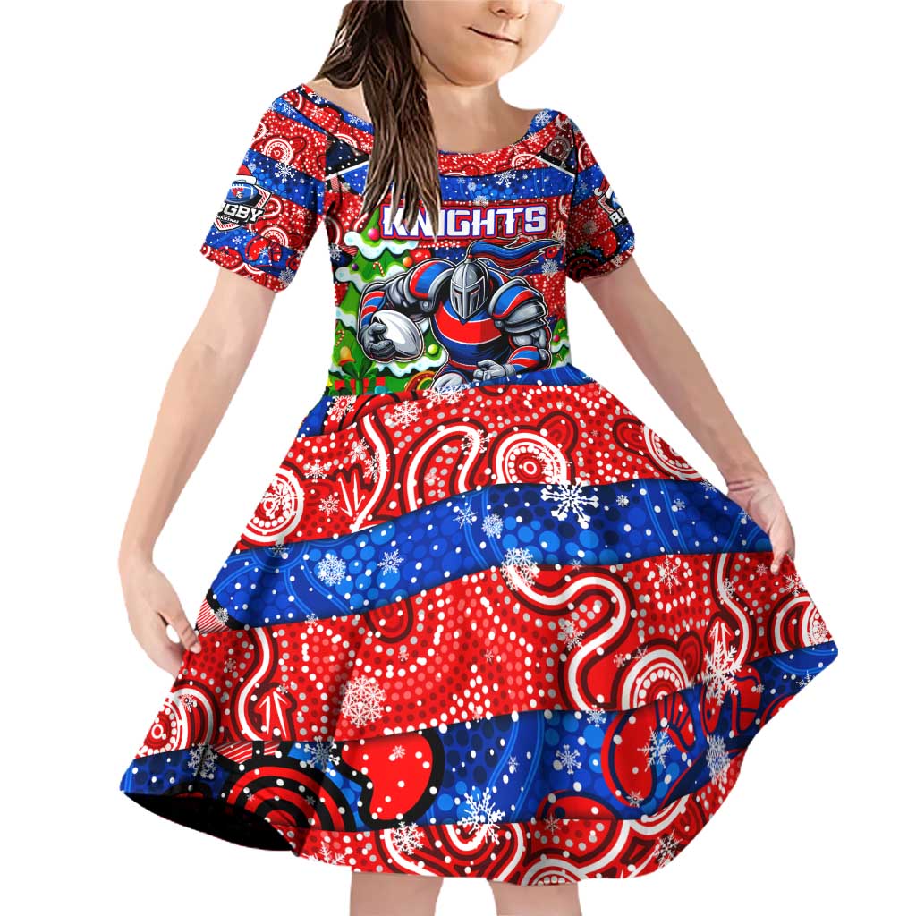 Custom Knights Rugby Merry Christmas Family Matching Off Shoulder Short Dress and Hawaiian Shirt Indigenous Australian Art