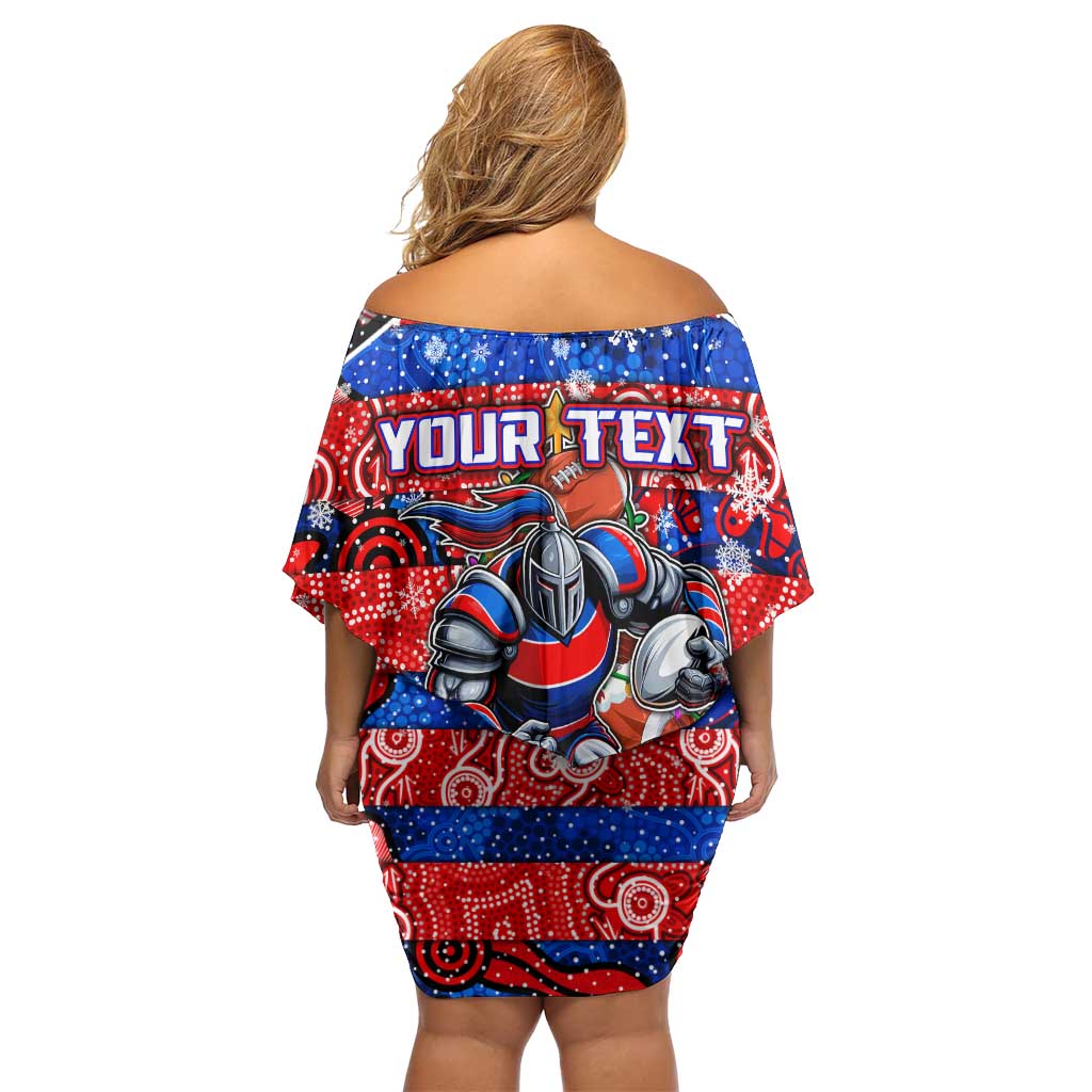 Custom Knights Rugby Merry Christmas Family Matching Off Shoulder Short Dress and Hawaiian Shirt Indigenous Australian Art