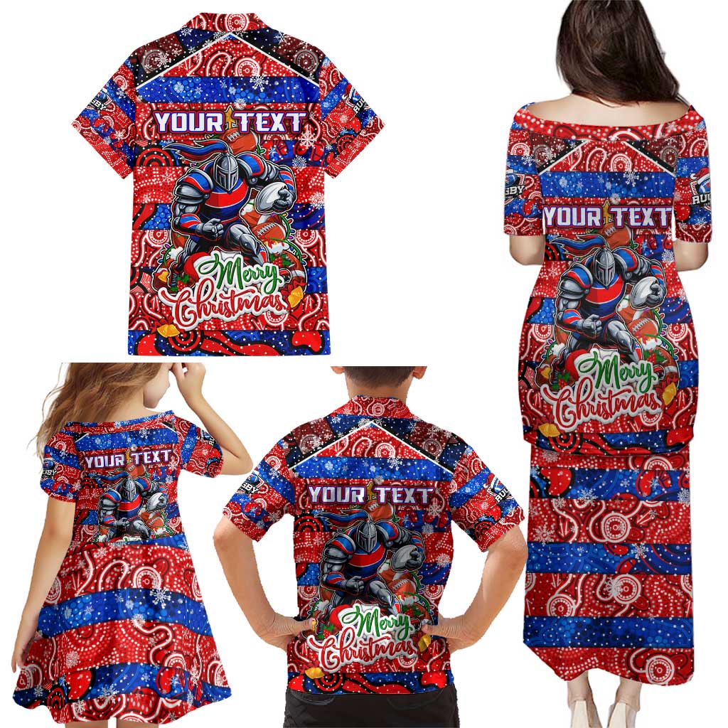 Custom Knights Rugby Merry Christmas Family Matching Puletasi and Hawaiian Shirt Indigenous Australian Art