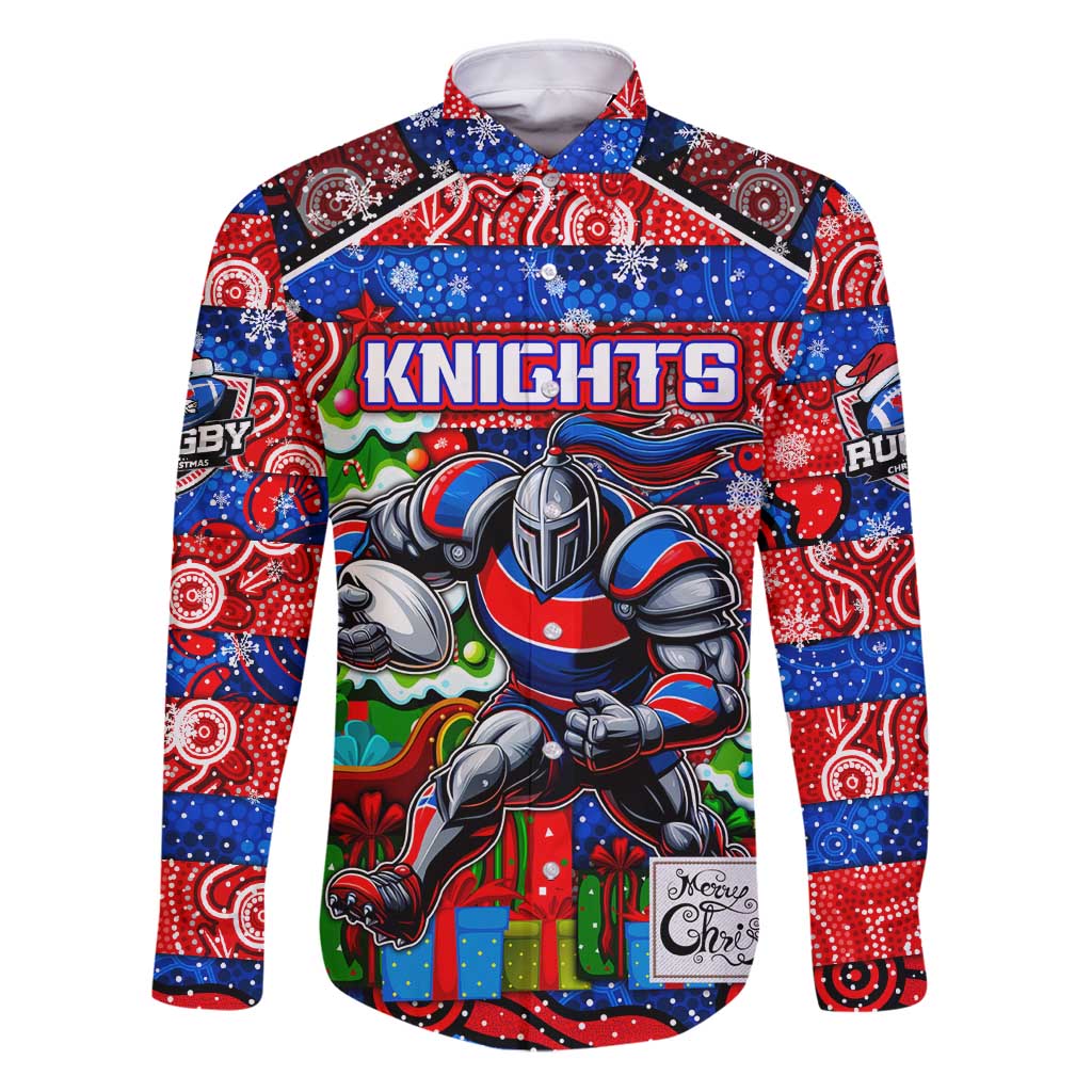 Custom Knights Rugby Merry Christmas Family Matching Puletasi and Hawaiian Shirt Indigenous Australian Art