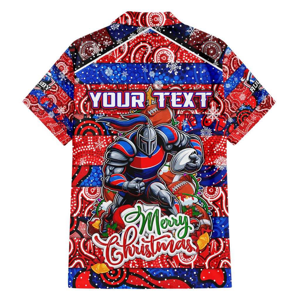 Custom Knights Rugby Merry Christmas Family Matching Short Sleeve Bodycon Dress and Hawaiian Shirt Indigenous Australian Art