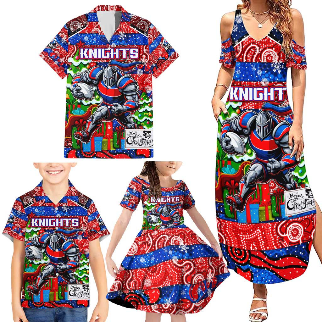 Custom Knights Rugby Merry Christmas Family Matching Summer Maxi Dress and Hawaiian Shirt Indigenous Australian Art
