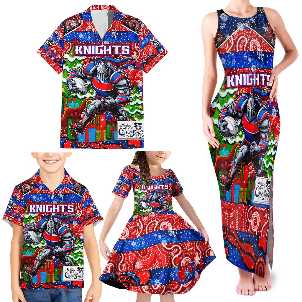 Custom Knights Rugby Merry Christmas Family Matching Tank Maxi Dress and Hawaiian Shirt Indigenous Australian Art