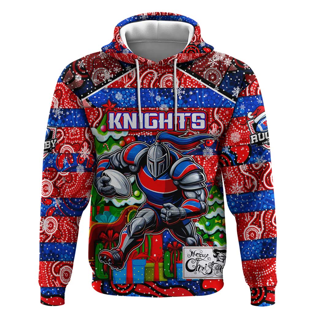 Custom Knights Rugby Merry Christmas Hoodie Indigenous Australian Art - Vibe Hoodie Shop