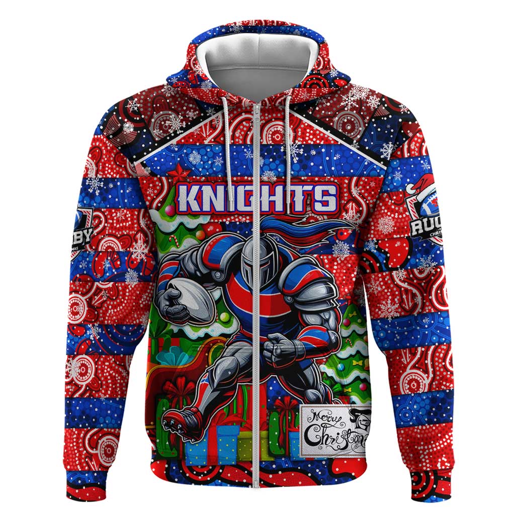 Custom Knights Rugby Merry Christmas Hoodie Indigenous Australian Art - Vibe Hoodie Shop