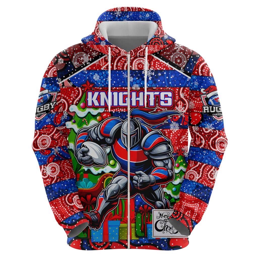 Custom Knights Rugby Merry Christmas Hoodie Indigenous Australian Art - Vibe Hoodie Shop