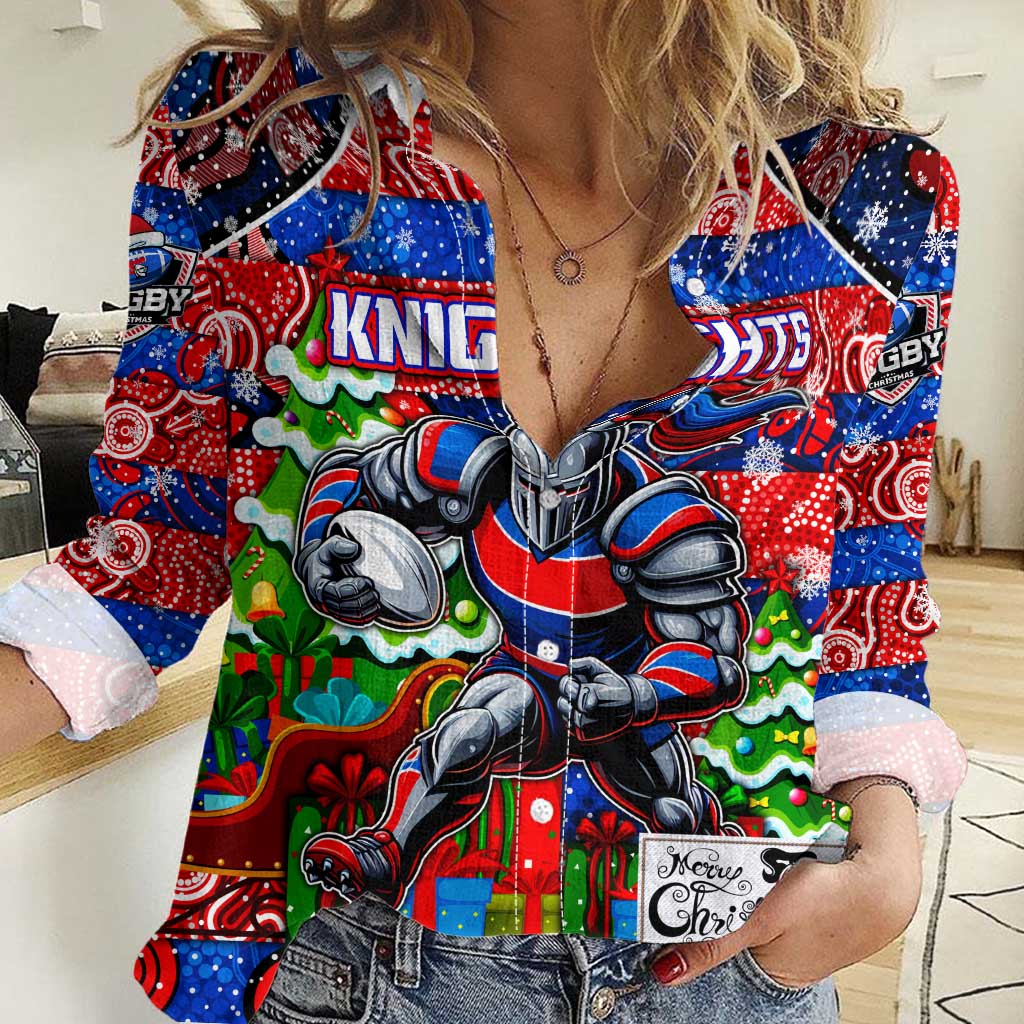Custom Knights Rugby Merry Christmas Women Casual Shirt Indigenous Australian Art - Vibe Hoodie Shop