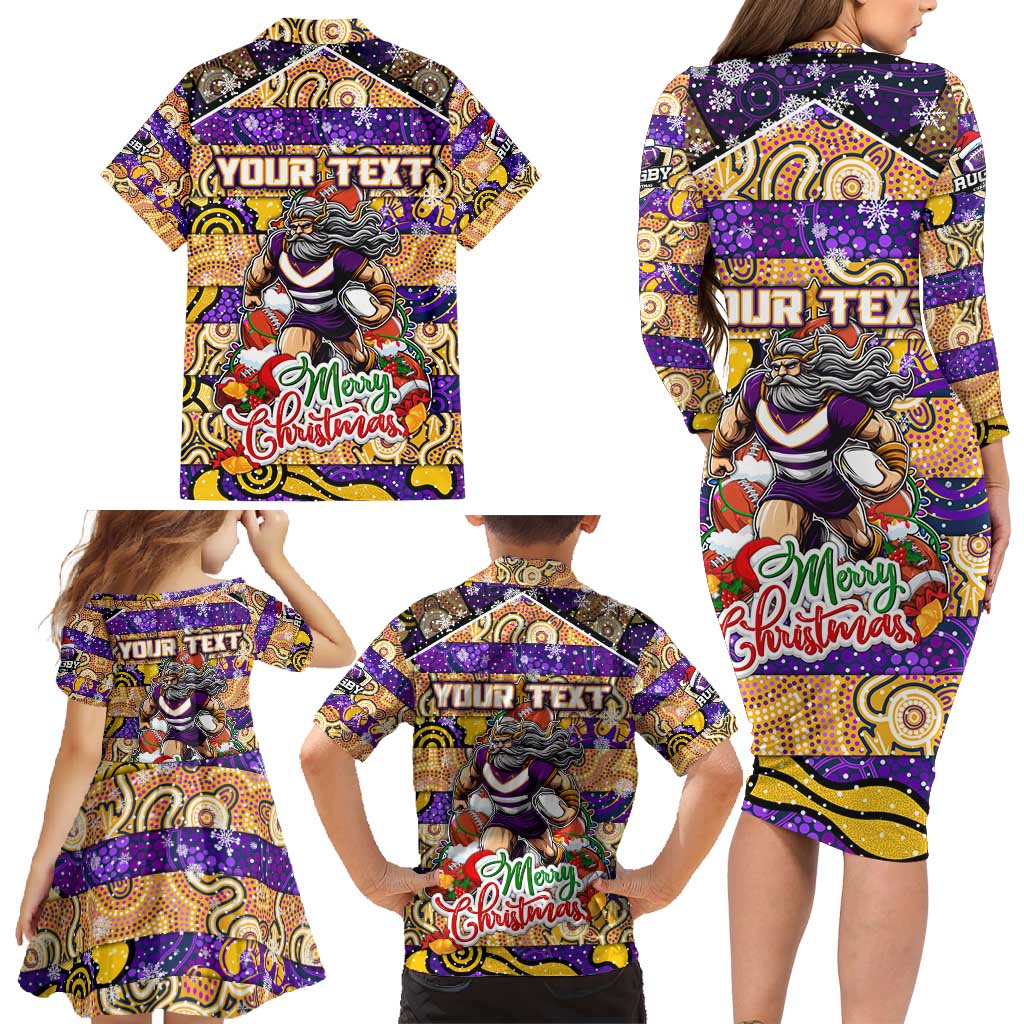 Custom Storm Rugby Merry Christmas Family Matching Long Sleeve Bodycon Dress and Hawaiian Shirt Indigenous Australian Art