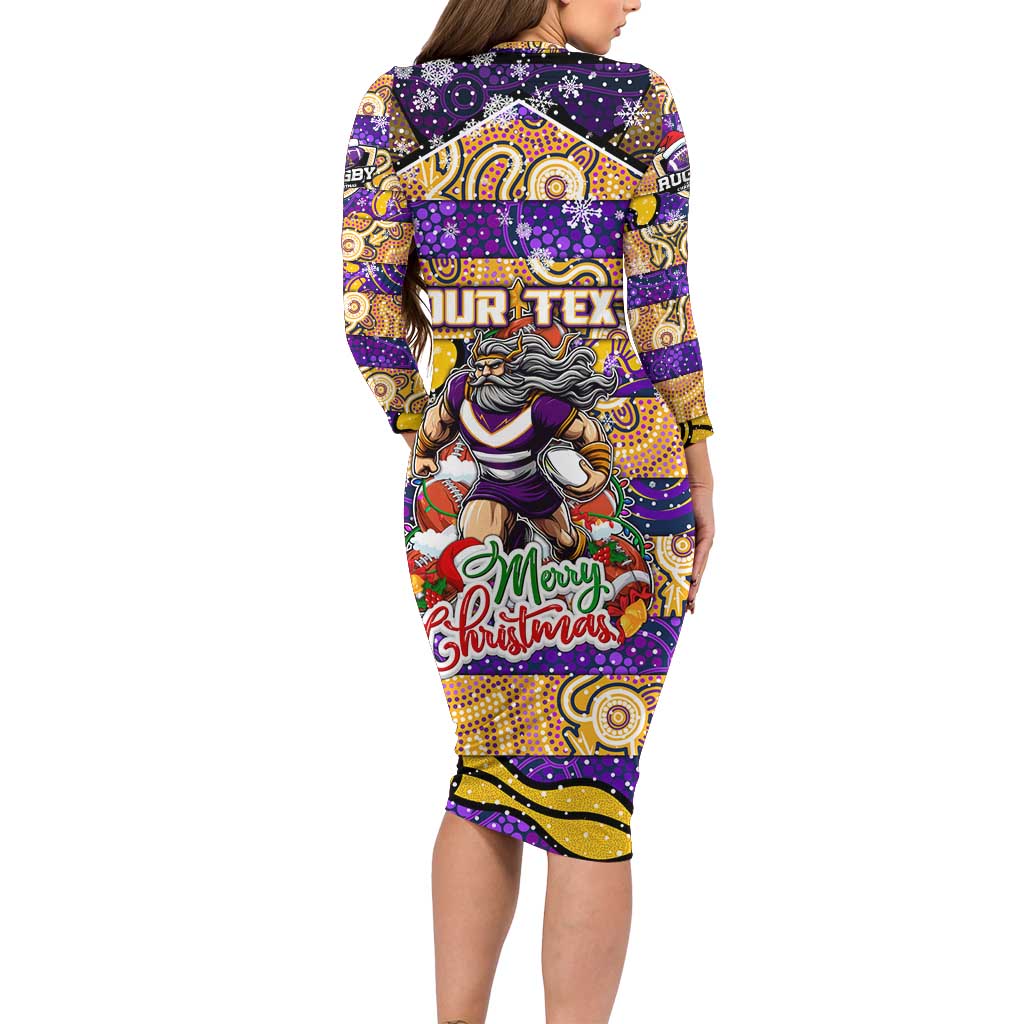 Custom Storm Rugby Merry Christmas Family Matching Long Sleeve Bodycon Dress and Hawaiian Shirt Indigenous Australian Art