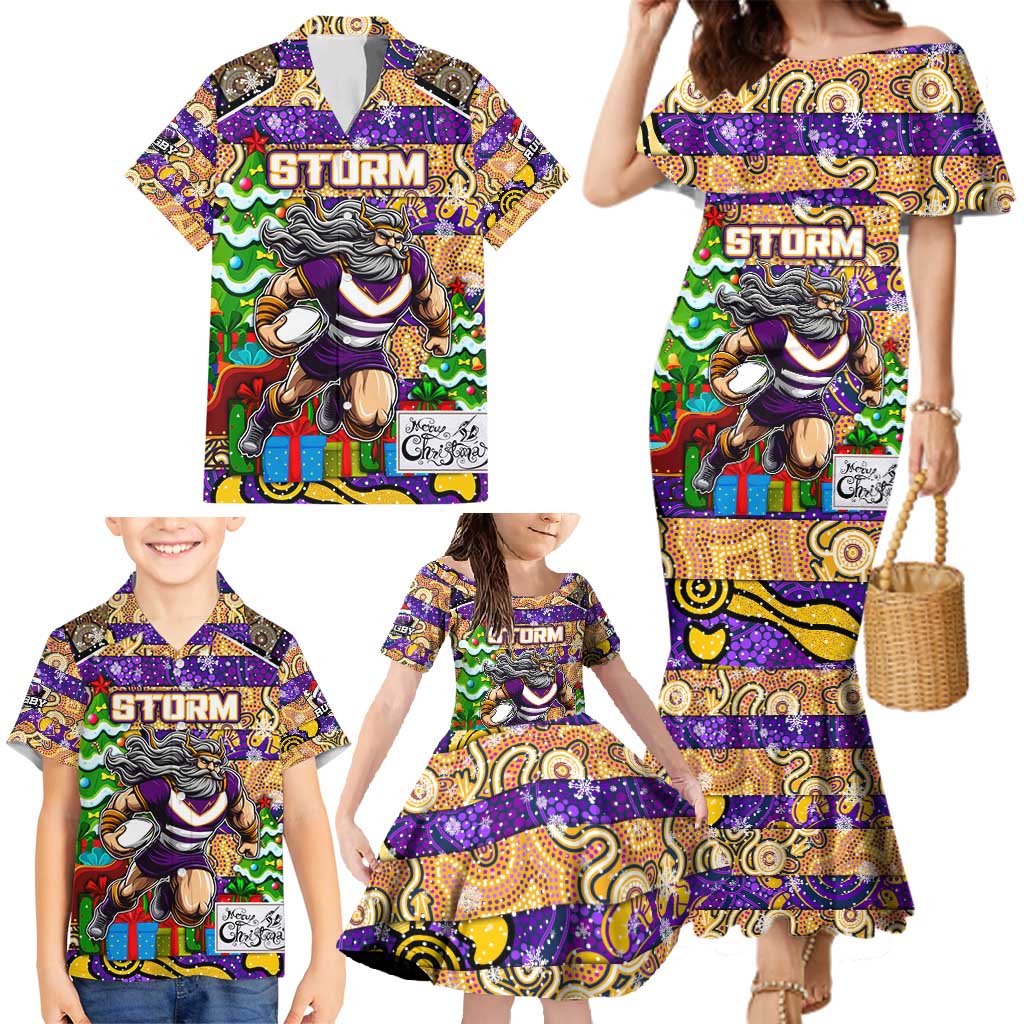 Custom Storm Rugby Merry Christmas Family Matching Mermaid Dress and Hawaiian Shirt Indigenous Australian Art