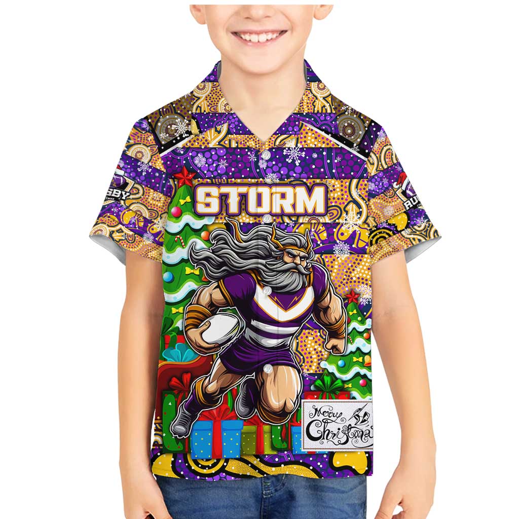 Custom Storm Rugby Merry Christmas Family Matching Mermaid Dress and Hawaiian Shirt Indigenous Australian Art