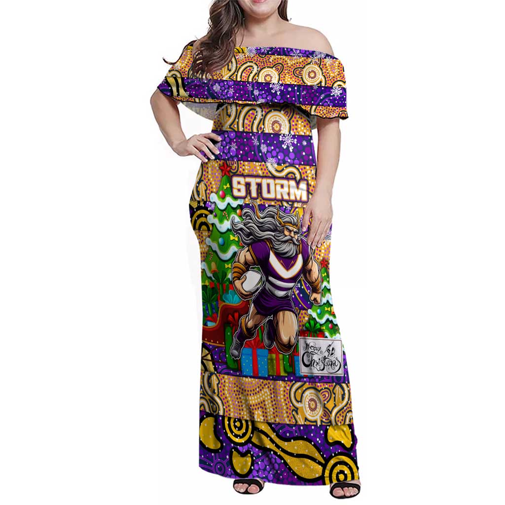Custom Storm Rugby Merry Christmas Family Matching Off Shoulder Maxi Dress and Hawaiian Shirt Indigenous Australian Art