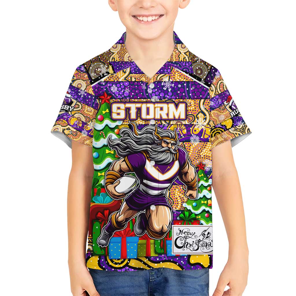 Custom Storm Rugby Merry Christmas Family Matching Off Shoulder Maxi Dress and Hawaiian Shirt Indigenous Australian Art
