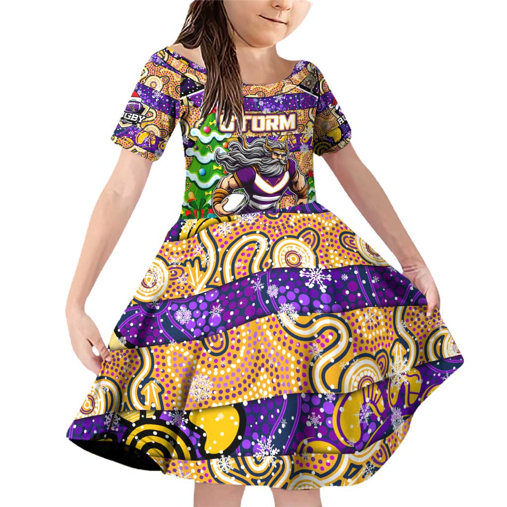 Custom Storm Rugby Merry Christmas Family Matching Off Shoulder Short Dress and Hawaiian Shirt Indigenous Australian Art