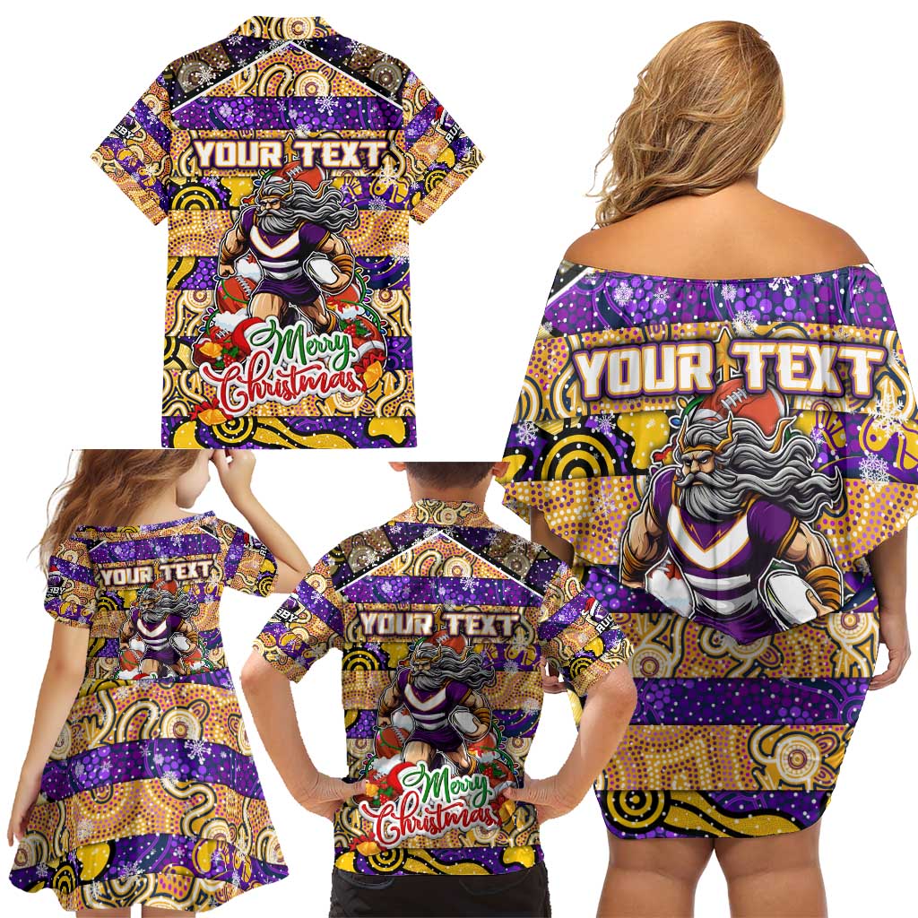 Custom Storm Rugby Merry Christmas Family Matching Off Shoulder Short Dress and Hawaiian Shirt Indigenous Australian Art