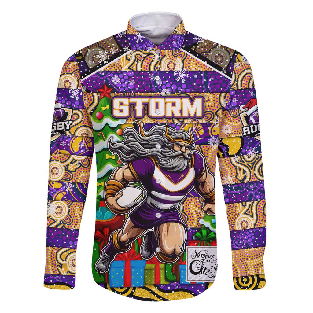 Custom Storm Rugby Merry Christmas Family Matching Off Shoulder Short Dress and Hawaiian Shirt Indigenous Australian Art