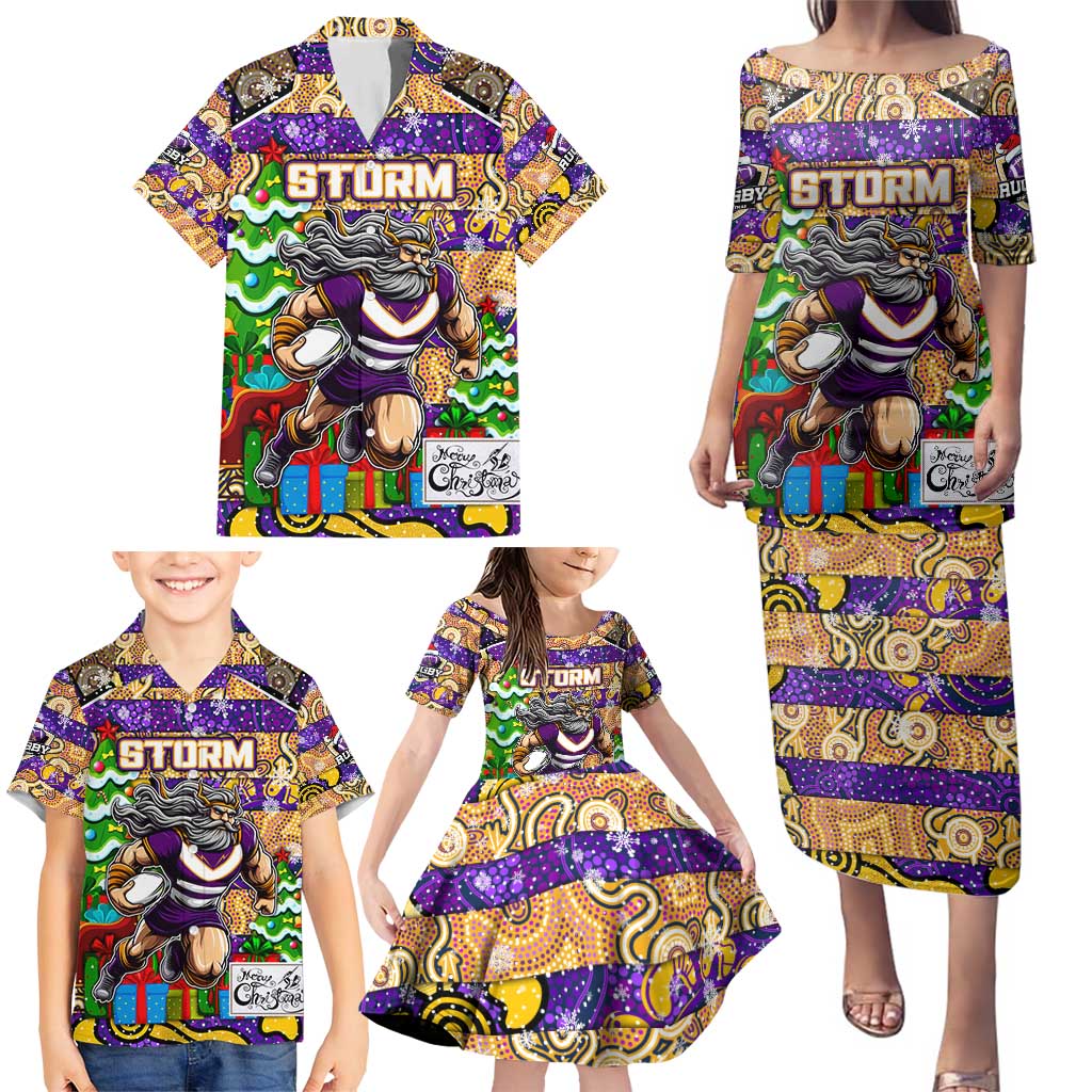 Custom Storm Rugby Merry Christmas Family Matching Puletasi and Hawaiian Shirt Indigenous Australian Art