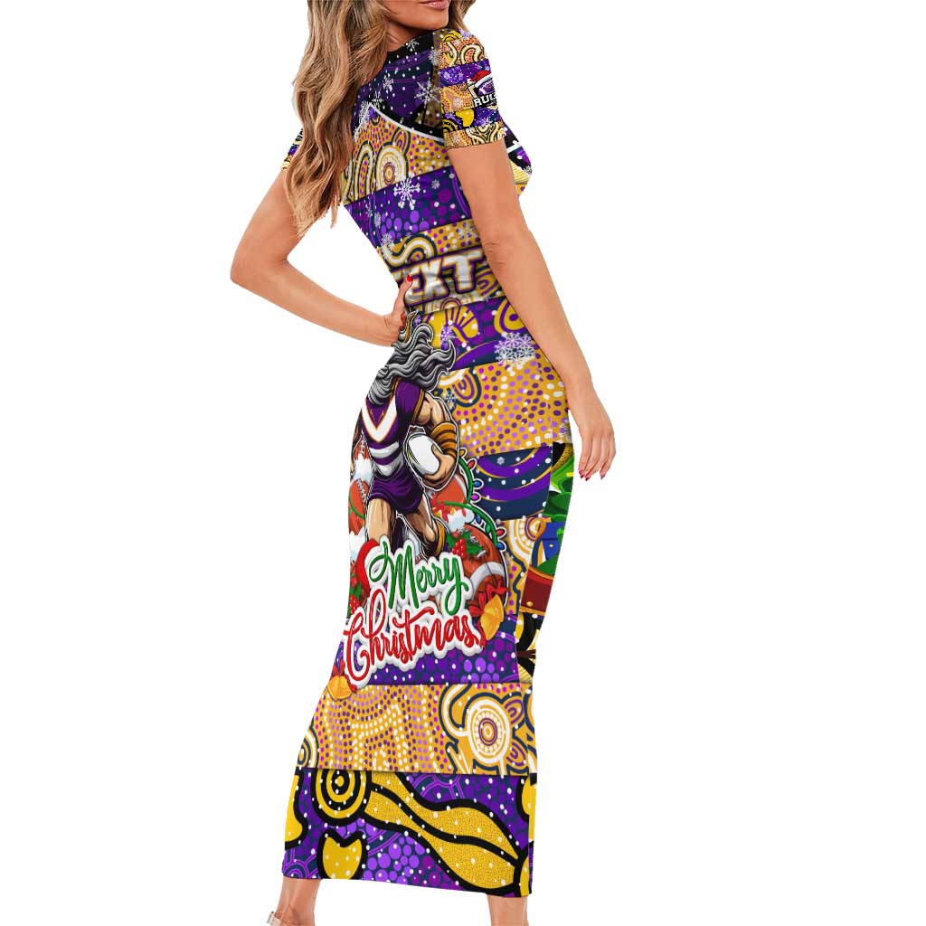 Custom Storm Rugby Merry Christmas Family Matching Short Sleeve Bodycon Dress and Hawaiian Shirt Indigenous Australian Art