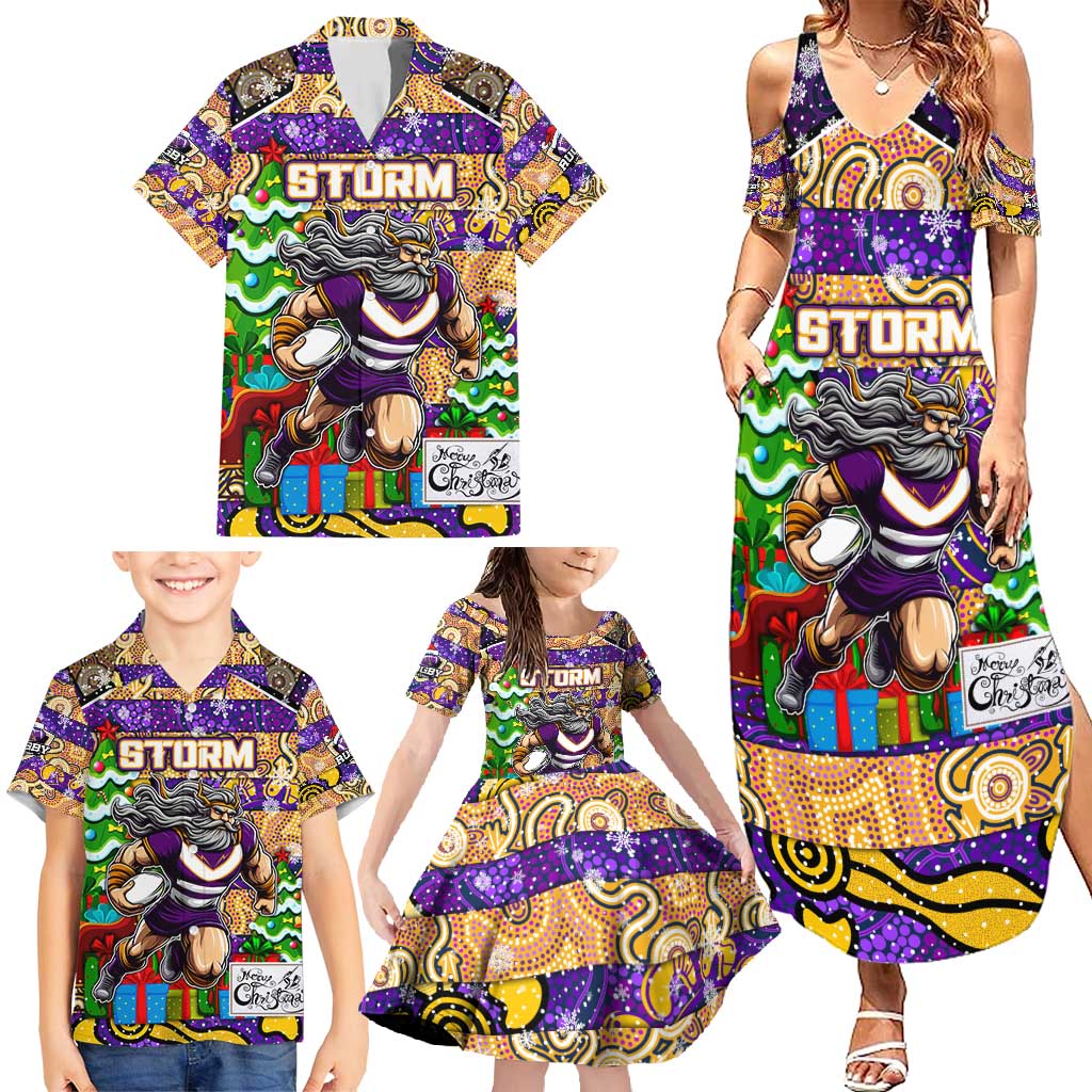 Custom Storm Rugby Merry Christmas Family Matching Summer Maxi Dress and Hawaiian Shirt Indigenous Australian Art