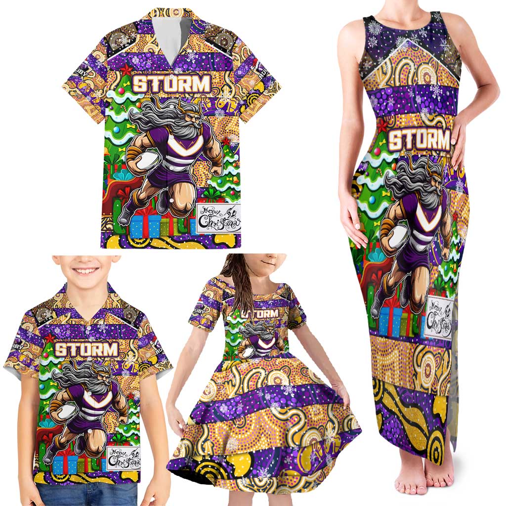 Custom Storm Rugby Merry Christmas Family Matching Tank Maxi Dress and Hawaiian Shirt Indigenous Australian Art