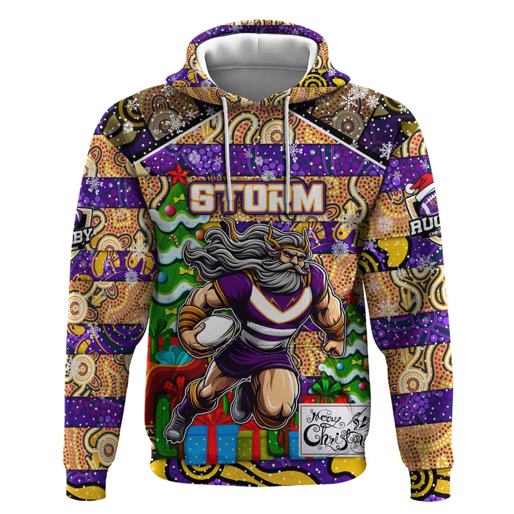 Custom Storm Rugby Merry Christmas Hoodie Indigenous Australian Art - Vibe Hoodie Shop