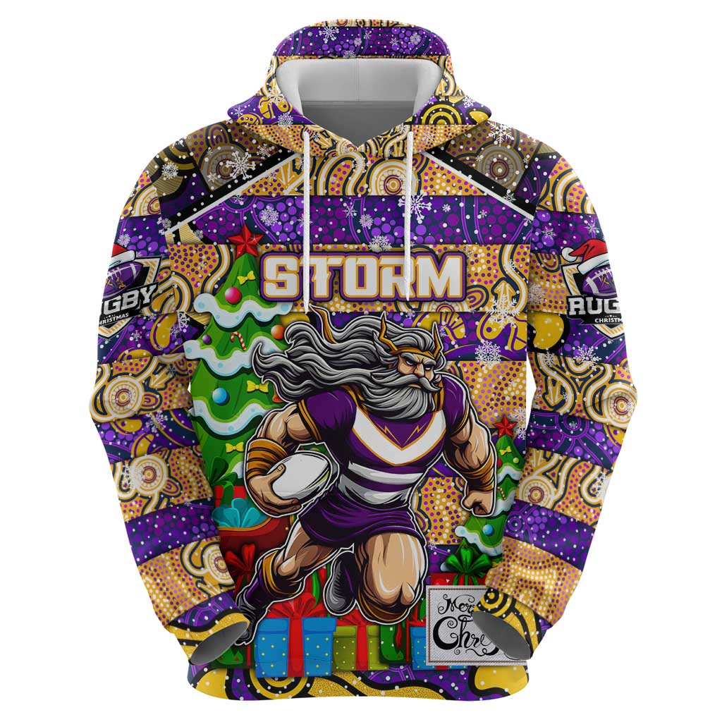 Custom Storm Rugby Merry Christmas Hoodie Indigenous Australian Art - Vibe Hoodie Shop