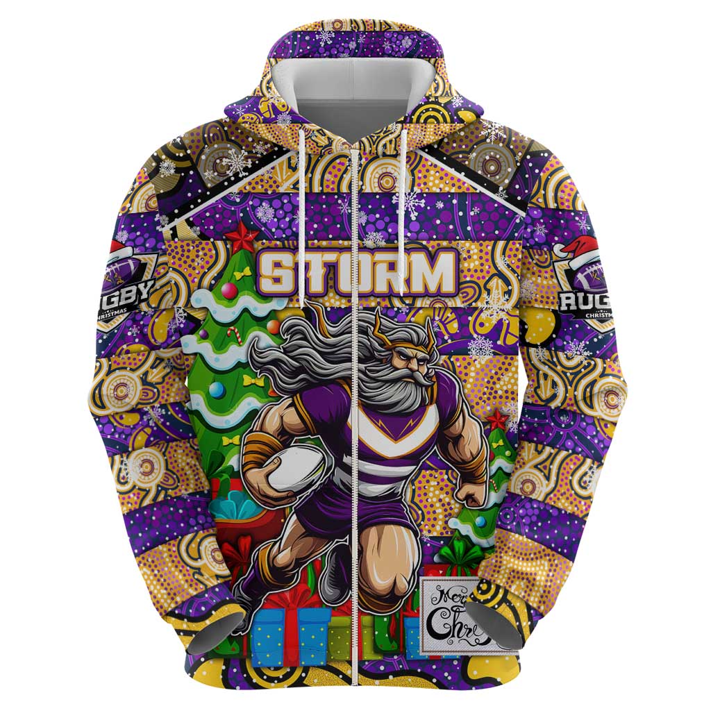 Custom Storm Rugby Merry Christmas Hoodie Indigenous Australian Art - Vibe Hoodie Shop
