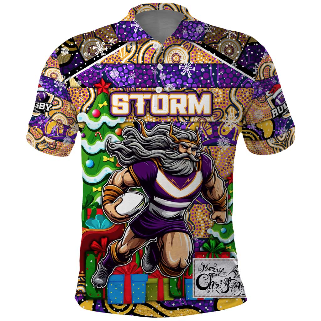 Custom Storm Rugby Merry Christmas Polo Shirt Indigenous Australian Art - Vibe Hoodie Shop