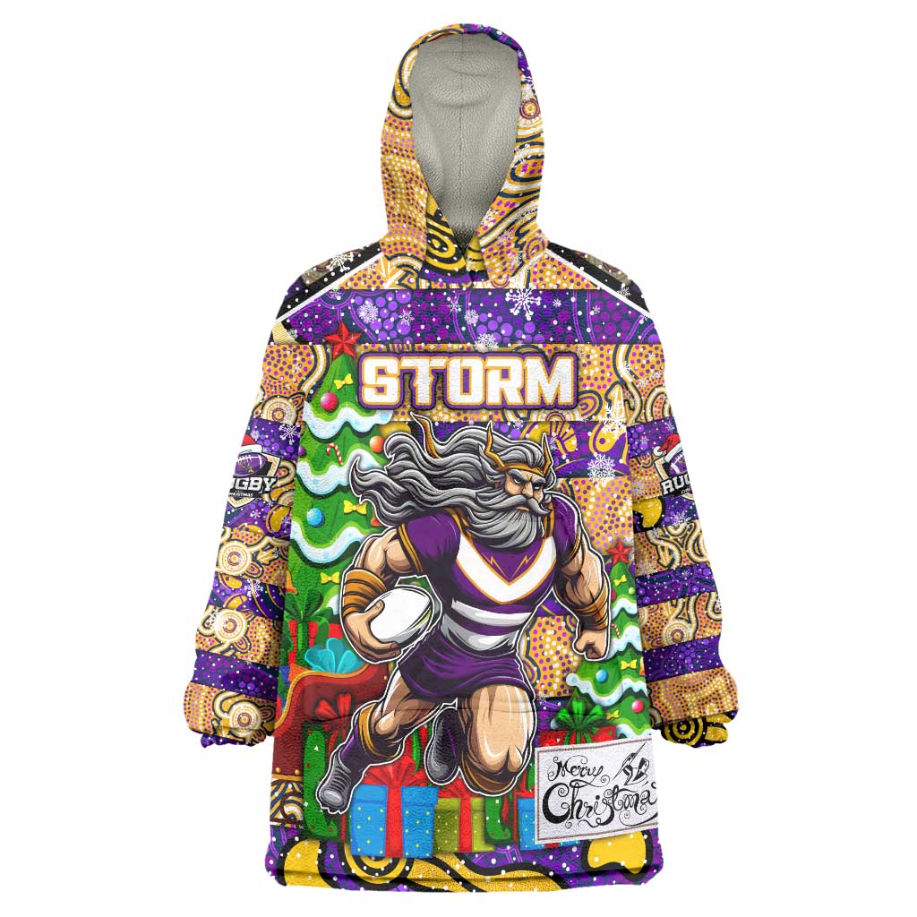 Custom Storm Rugby Merry Christmas Wearable Blanket Hoodie Indigenous Australian Art - Vibe Hoodie Shop