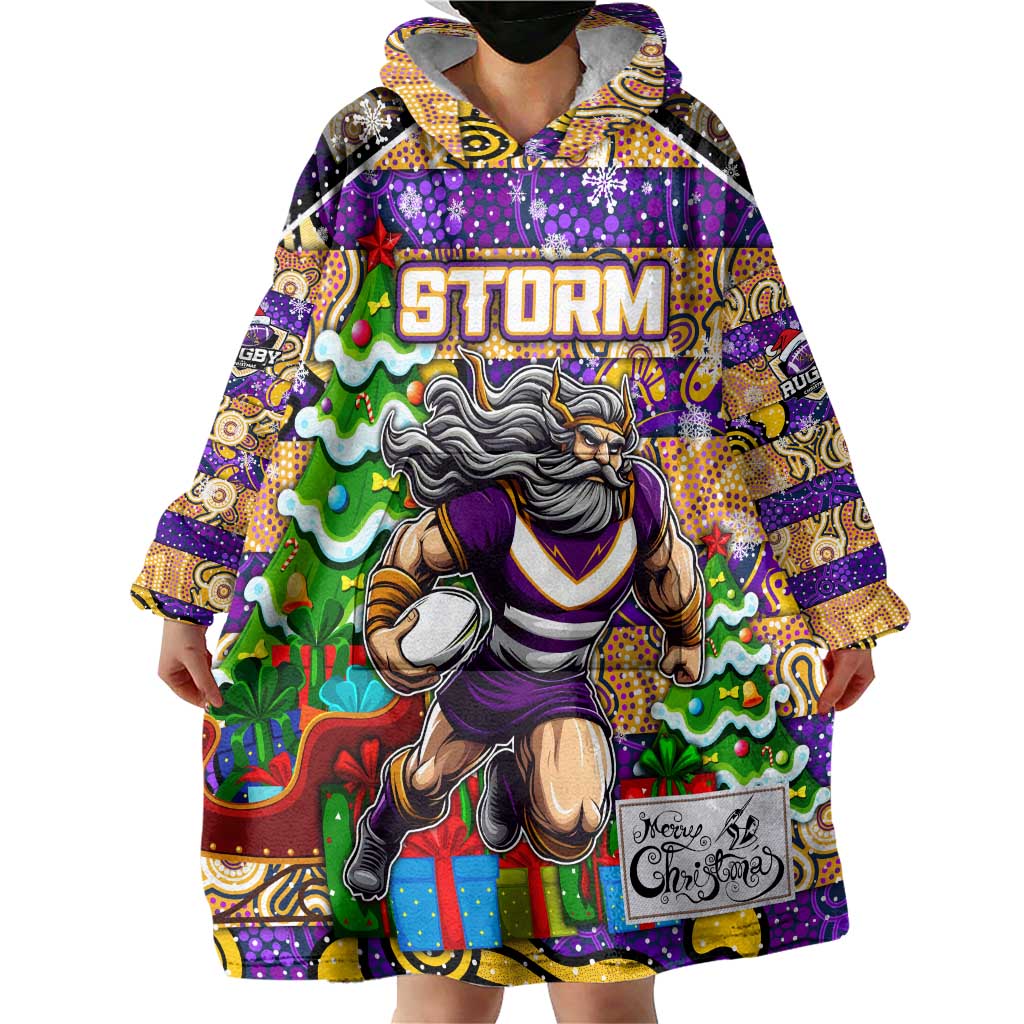 Custom Storm Rugby Merry Christmas Wearable Blanket Hoodie Indigenous Australian Art - Vibe Hoodie Shop