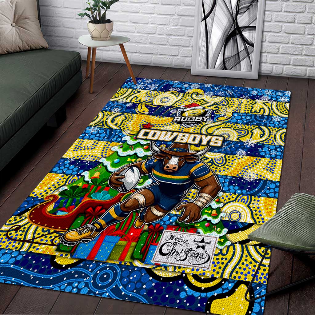 Cowboys Rugby Merry Christmas Area Rug Indigenous Australian Art - Vibe Hoodie Shop