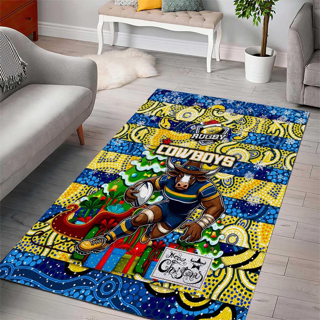 Cowboys Rugby Merry Christmas Area Rug Indigenous Australian Art - Vibe Hoodie Shop