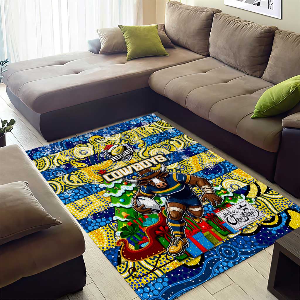 Cowboys Rugby Merry Christmas Area Rug Indigenous Australian Art - Vibe Hoodie Shop