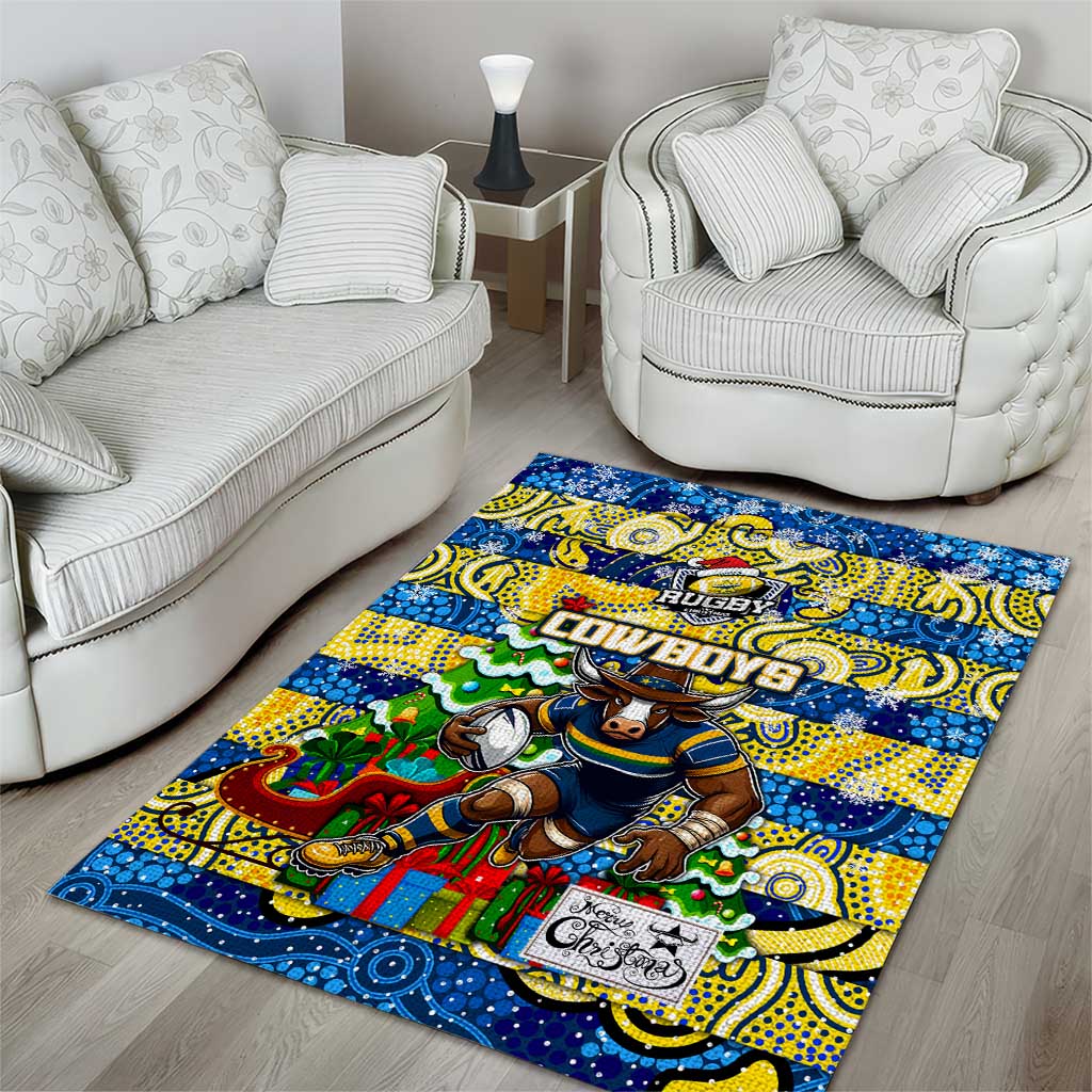 Cowboys Rugby Merry Christmas Area Rug Indigenous Australian Art - Vibe Hoodie Shop