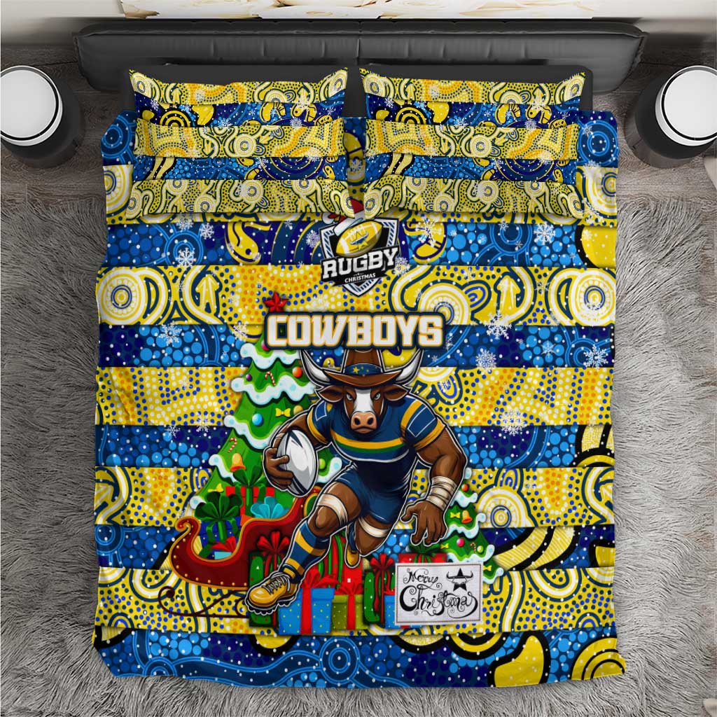 Cowboys Rugby Merry Christmas Bedding Set Indigenous Australian Art - Vibe Hoodie Shop