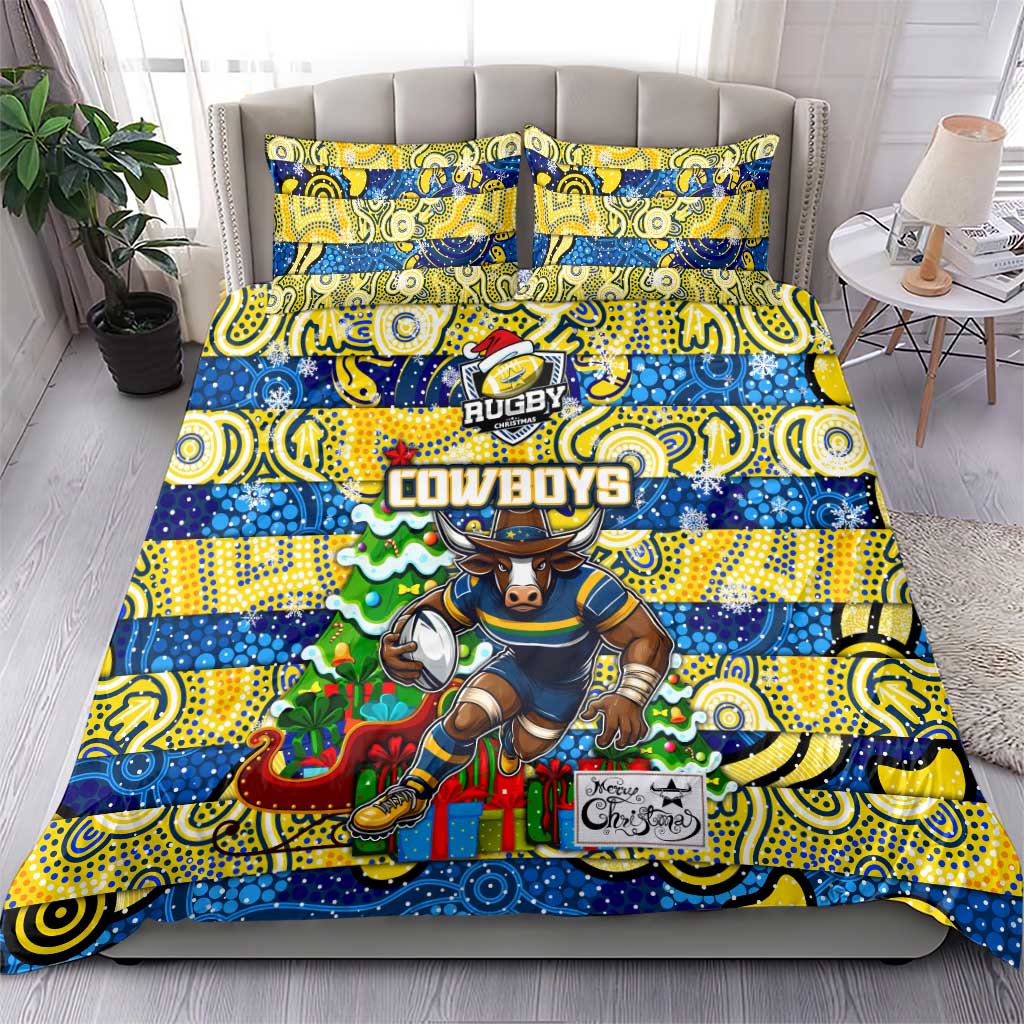 Cowboys Rugby Merry Christmas Bedding Set Indigenous Australian Art - Vibe Hoodie Shop