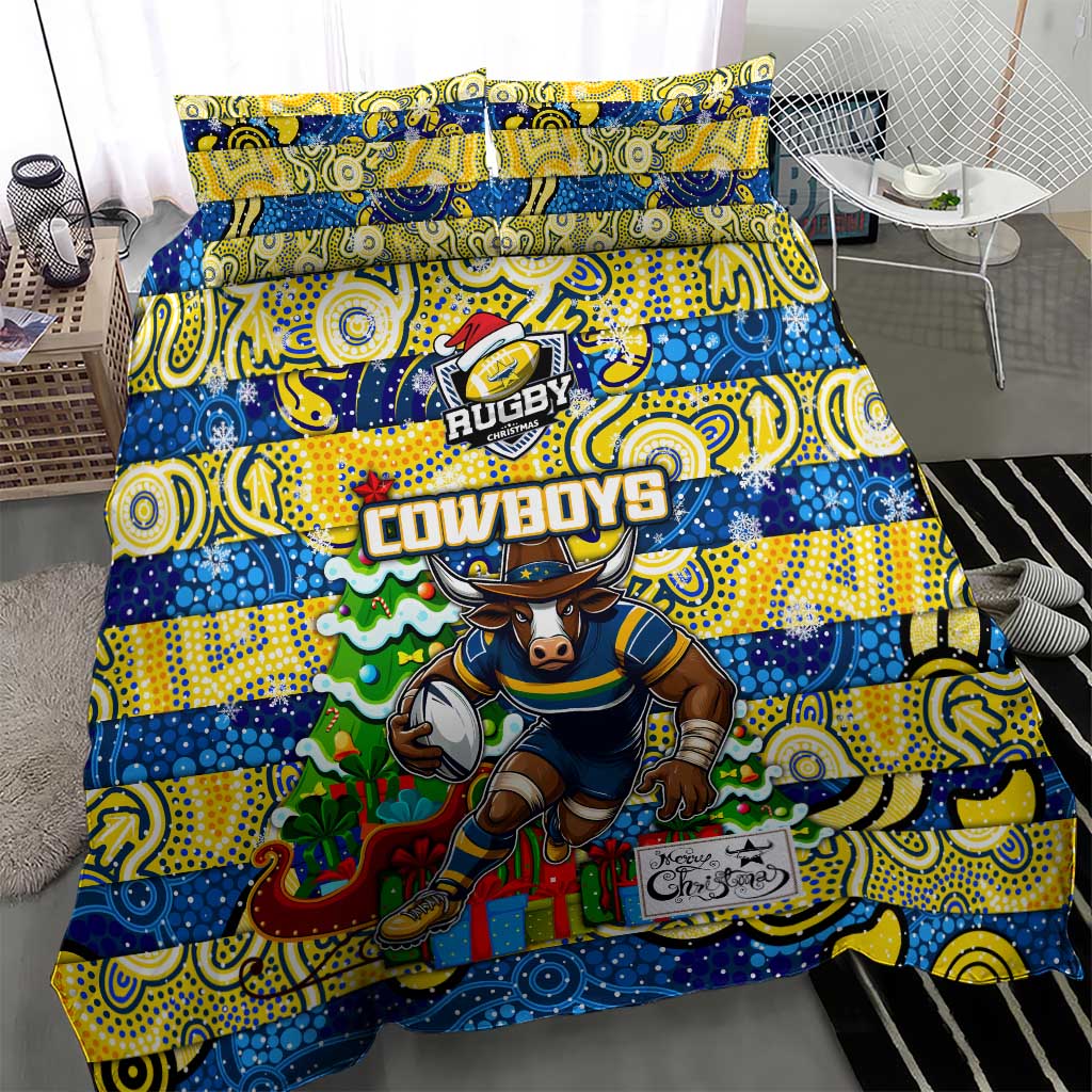 Cowboys Rugby Merry Christmas Bedding Set Indigenous Australian Art - Vibe Hoodie Shop