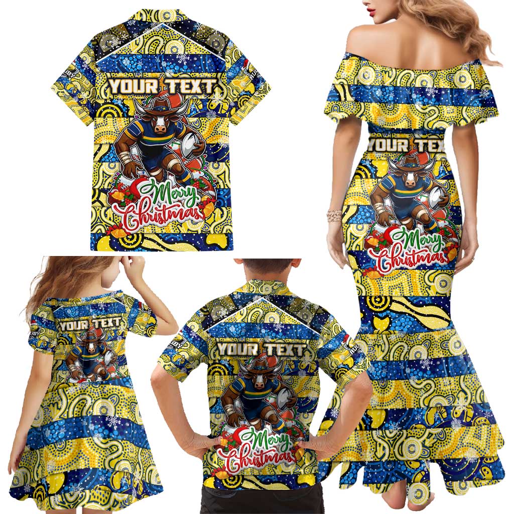 Custom Cowboys Rugby Merry Christmas Family Matching Mermaid Dress and Hawaiian Shirt Indigenous Australian Art