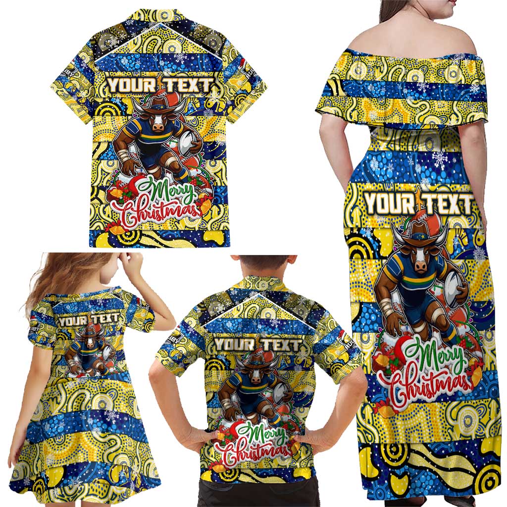 Custom Cowboys Rugby Merry Christmas Family Matching Off Shoulder Maxi Dress and Hawaiian Shirt Indigenous Australian Art