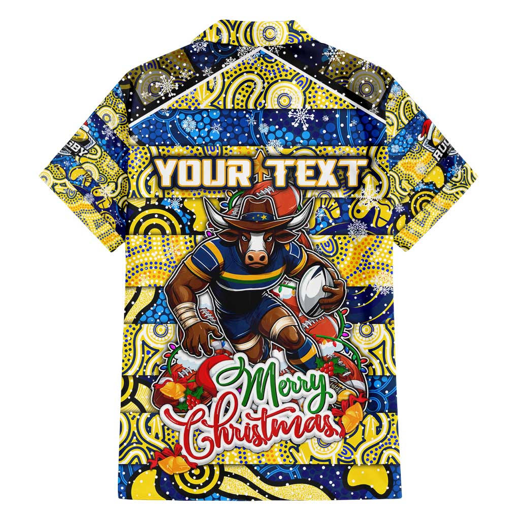 Custom Cowboys Rugby Merry Christmas Family Matching Off Shoulder Maxi Dress and Hawaiian Shirt Indigenous Australian Art